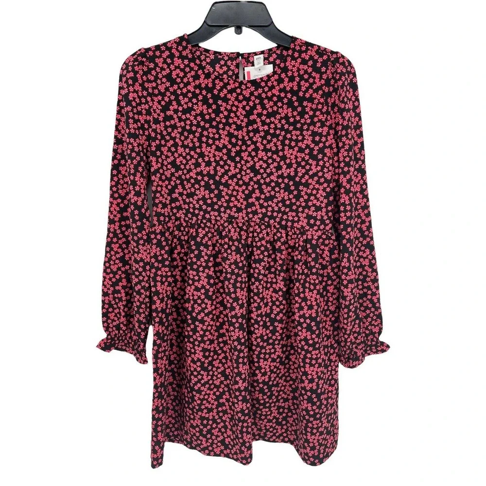 BP Black Graphic Blooms Long Sleeve Dress Size XSmall - Picture 2 of 12